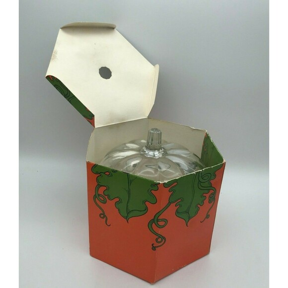 Vintage Clear Glass Halloween Pumpkin Candy Cookie Jar with  Original Box Fall - Picture 3 of 10